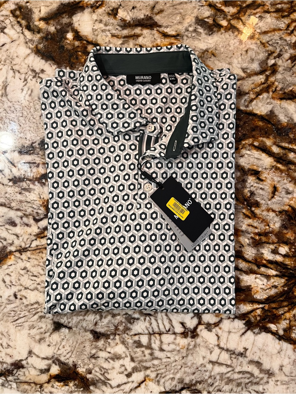 NWT Murano Men's Geometric Print Button-Down Shirt - Green, Gray & White
